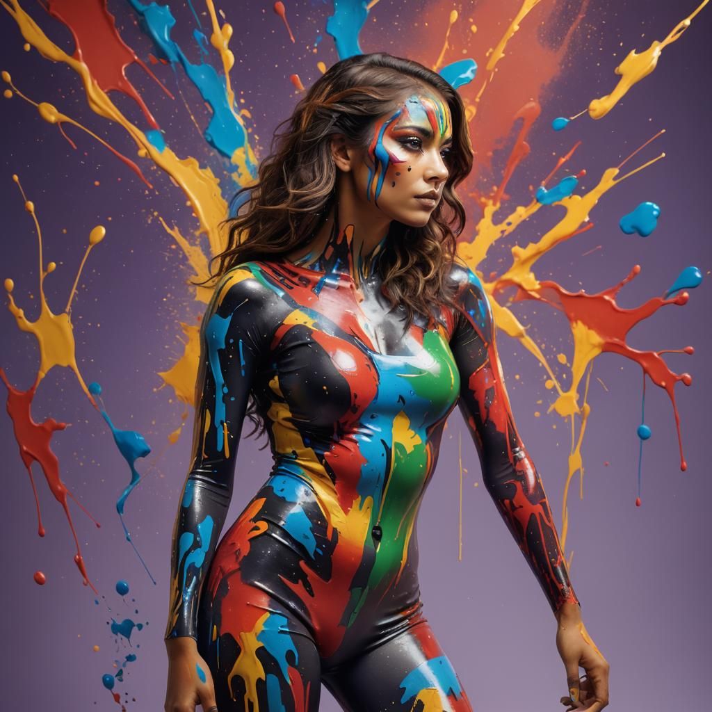 Woman in Colorful Body Paint: Hyperrealistic Splash Art