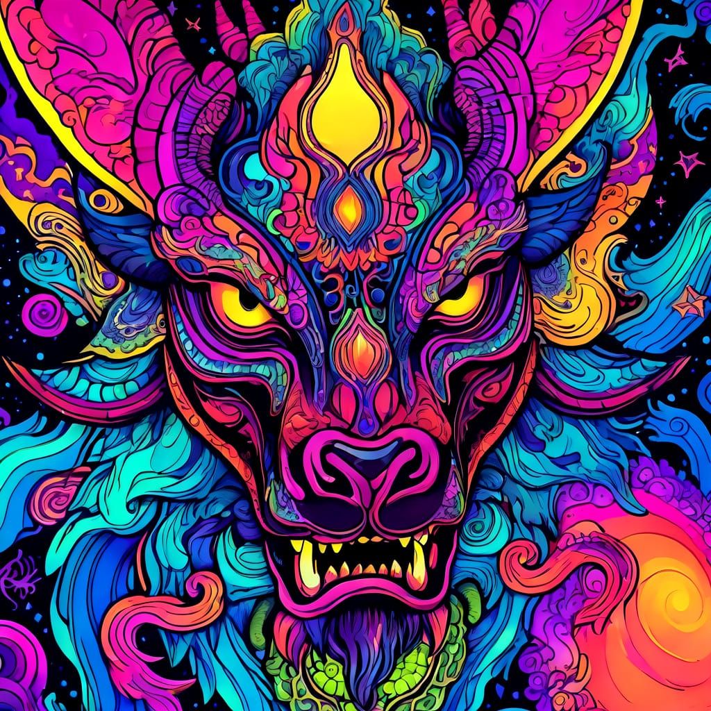 Psychedelic Animal Demon Close Up Painting
