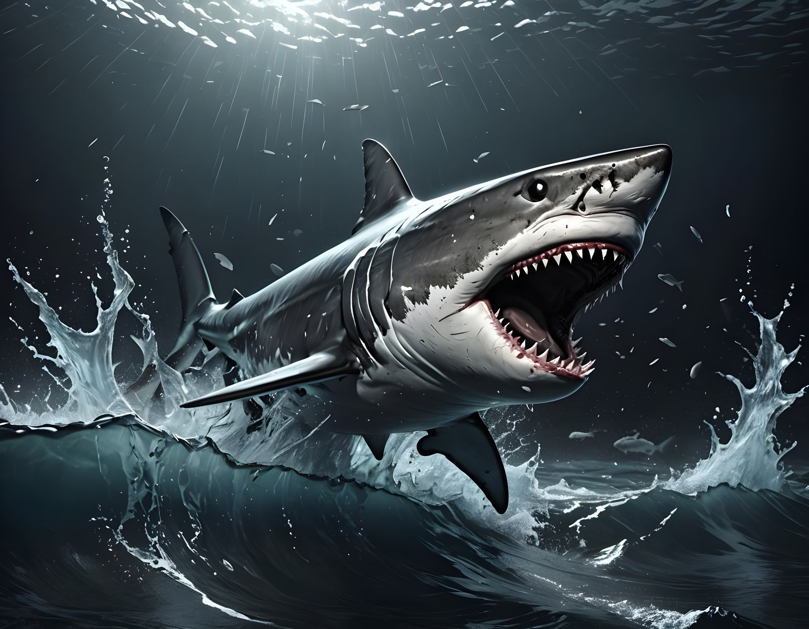 Shark Attack in a Gritty 3D Illustration