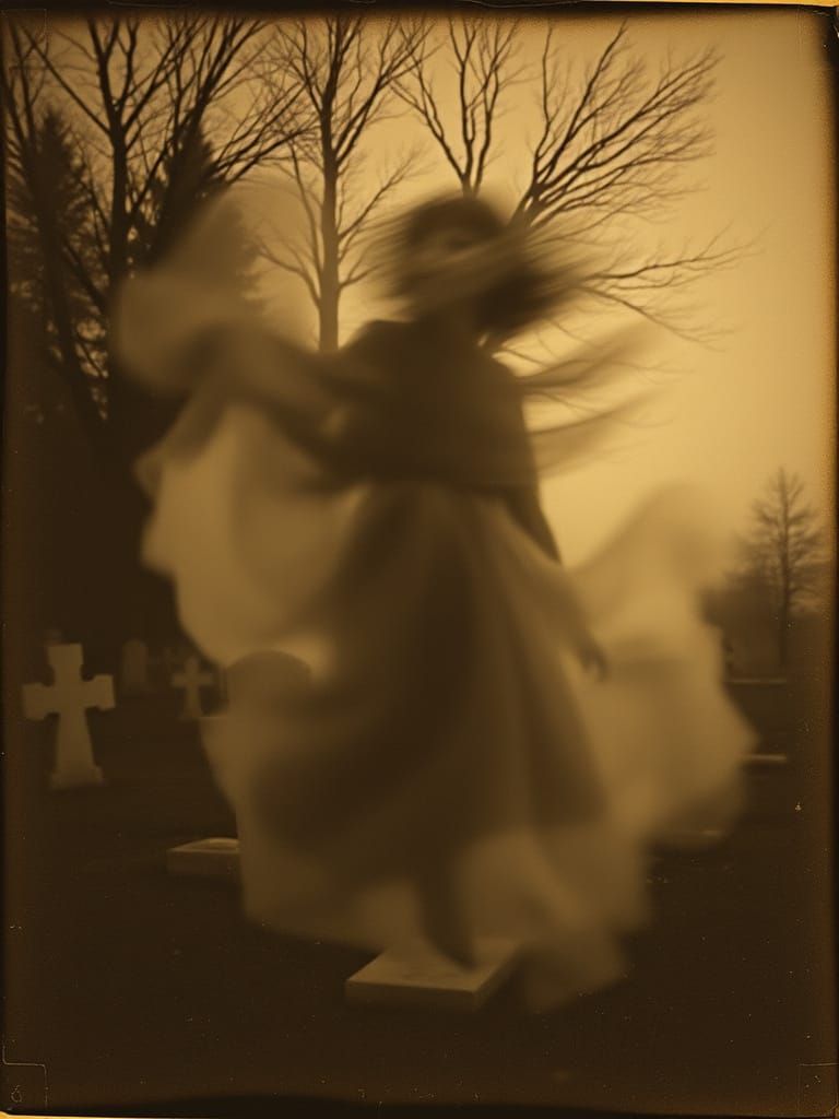 Ethereal Form Emerges from Midnight Graveyard