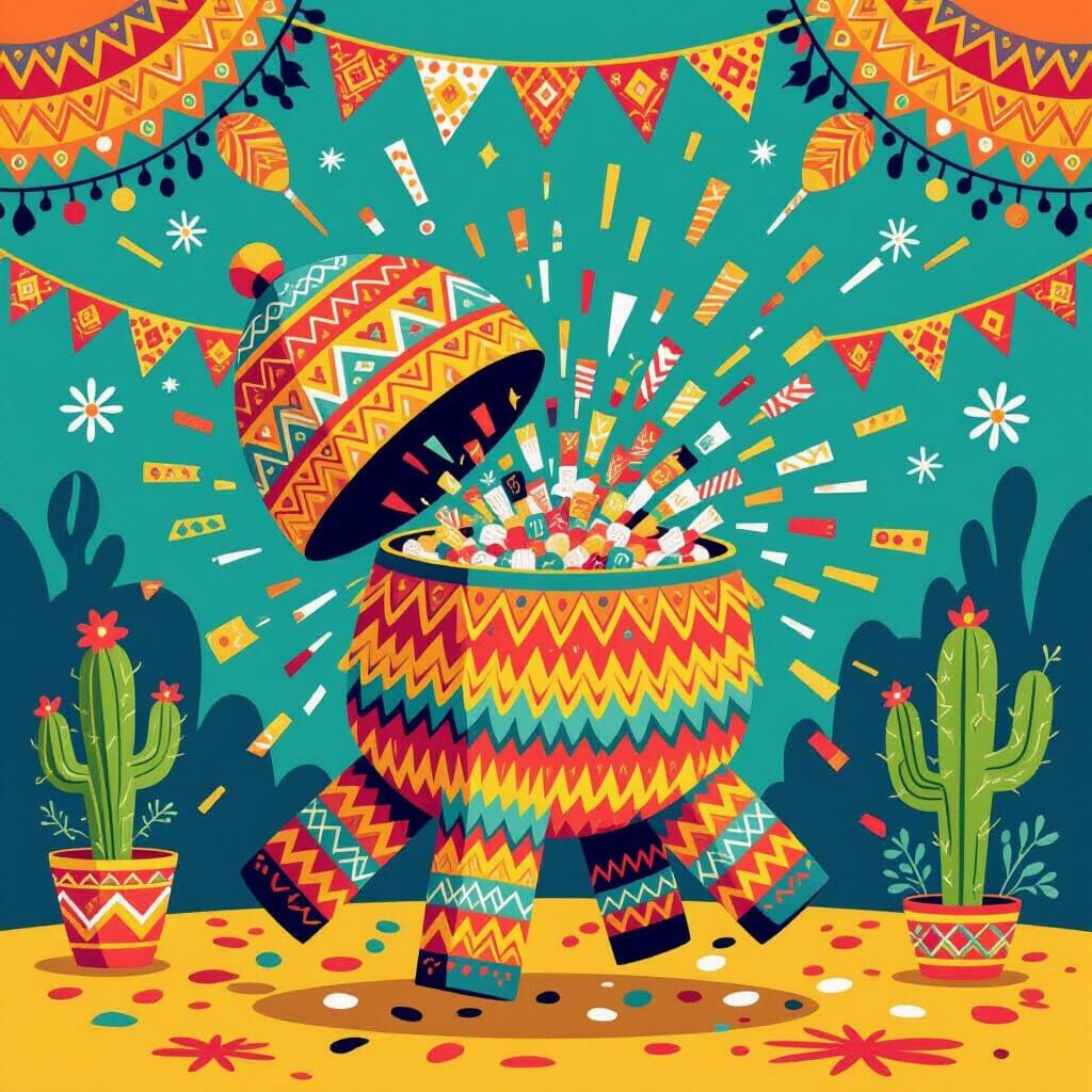 Candy Explosion from Mexican Pinata in Vector Style
