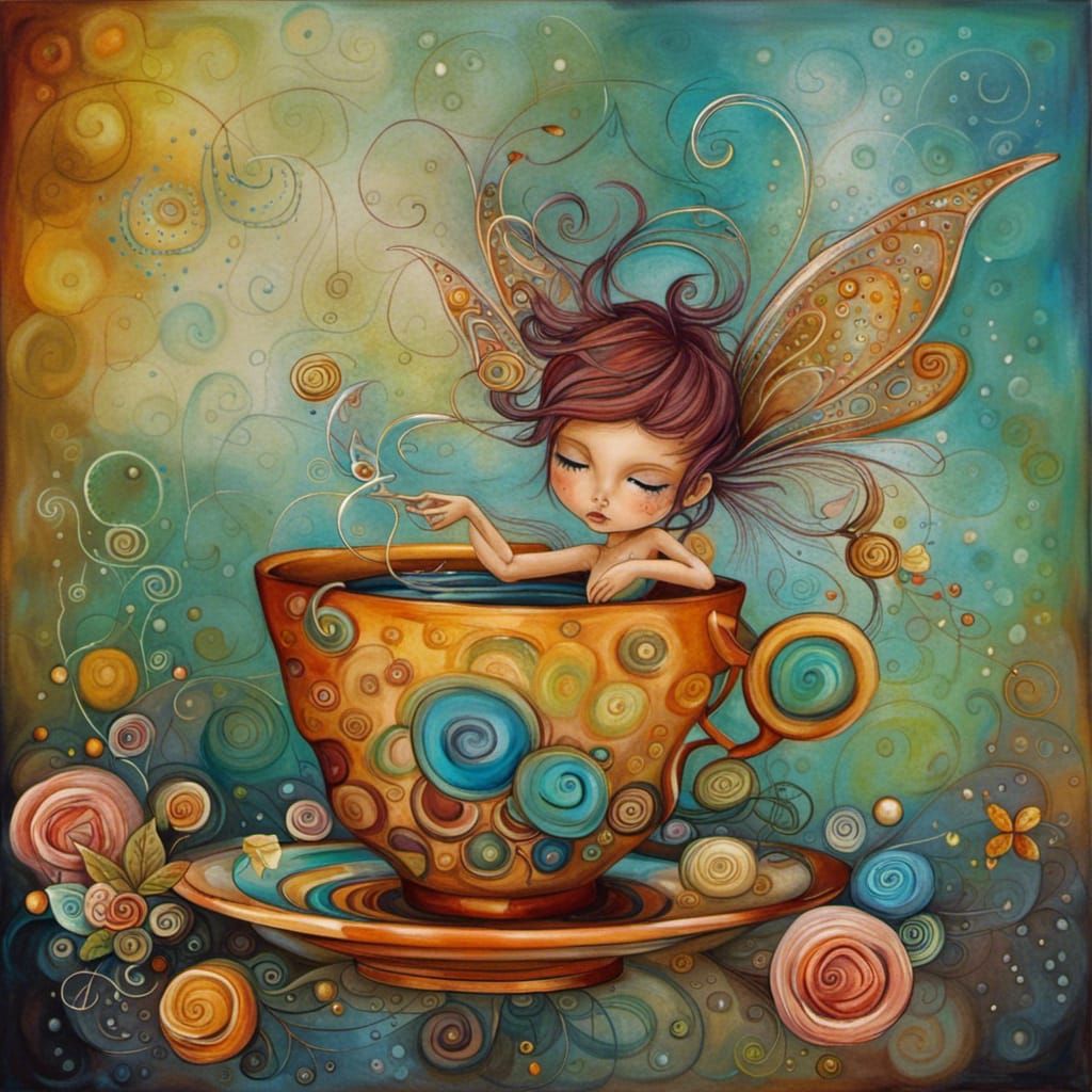 Tea Cup Pixie Fairies in Abstract Art