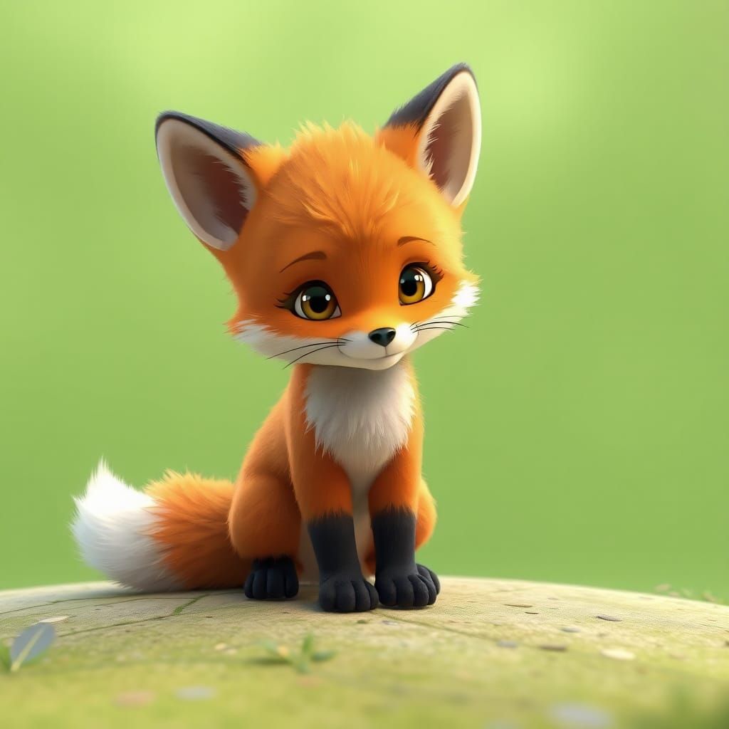 Pose of an anime shy fox cub, orange fluffy tail and cautiou...