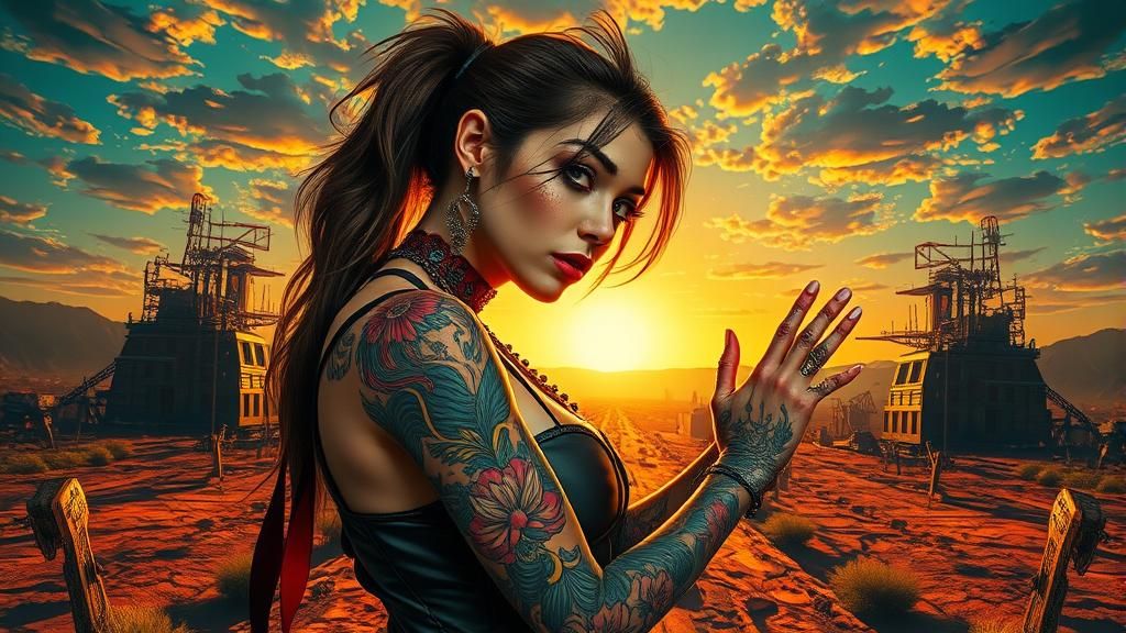 Punk Rocker in Post-Apocalyptic Landscape