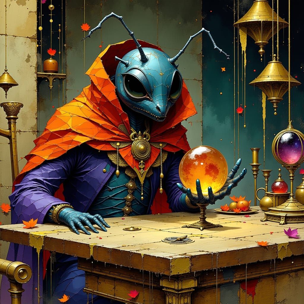 Ant Fortuneteller with Crystal Ball, Mystical Art