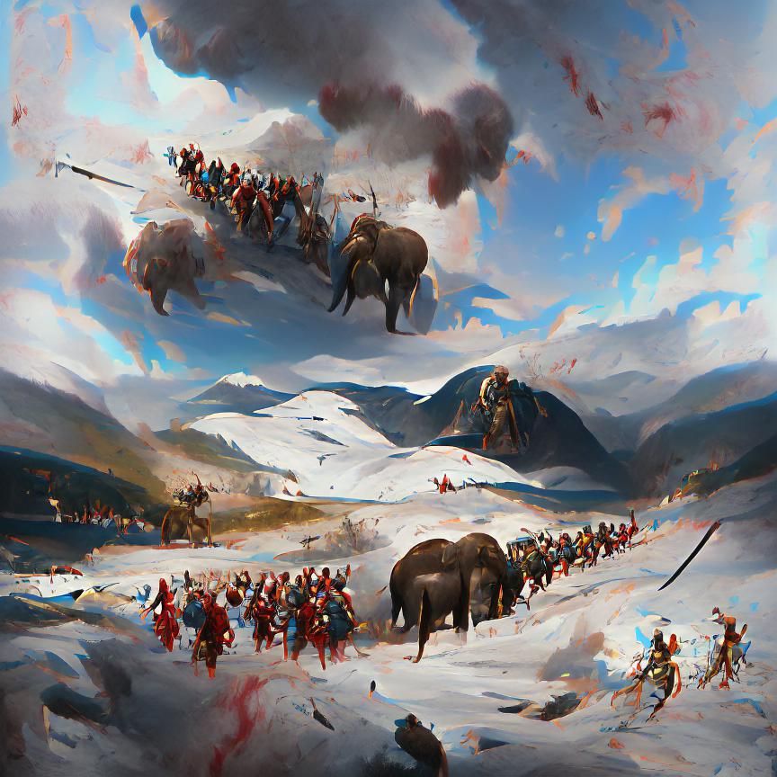 Hannibal's Army Crossing the Alps with Elephants
