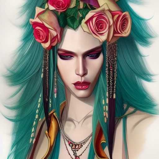 Decadent Androgynous God Portrait in Maximalist Style