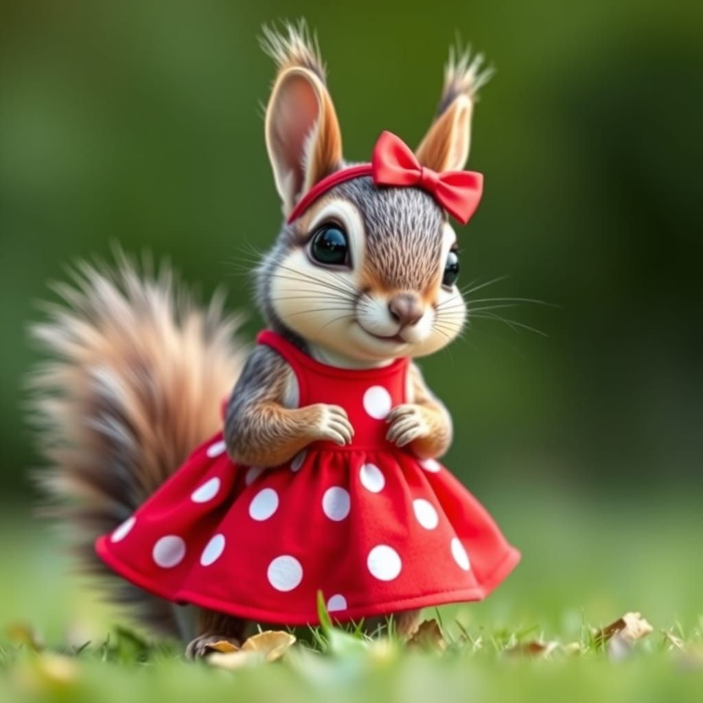 Squirrel in Polka Dot Dress: A Charming Image
