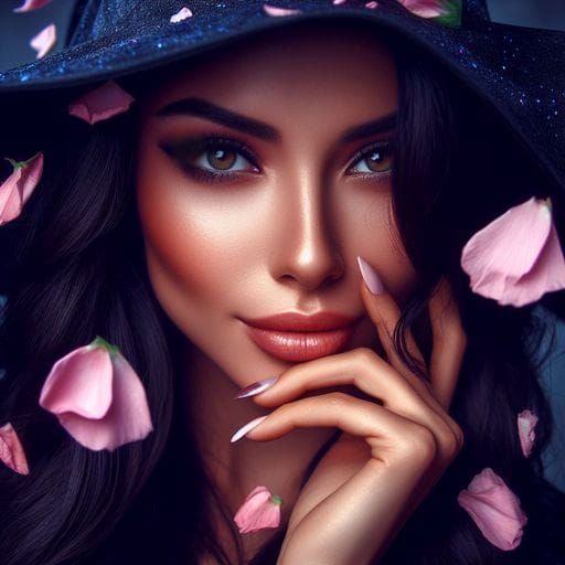 Enchanting Dark-Haired Witch in Petals