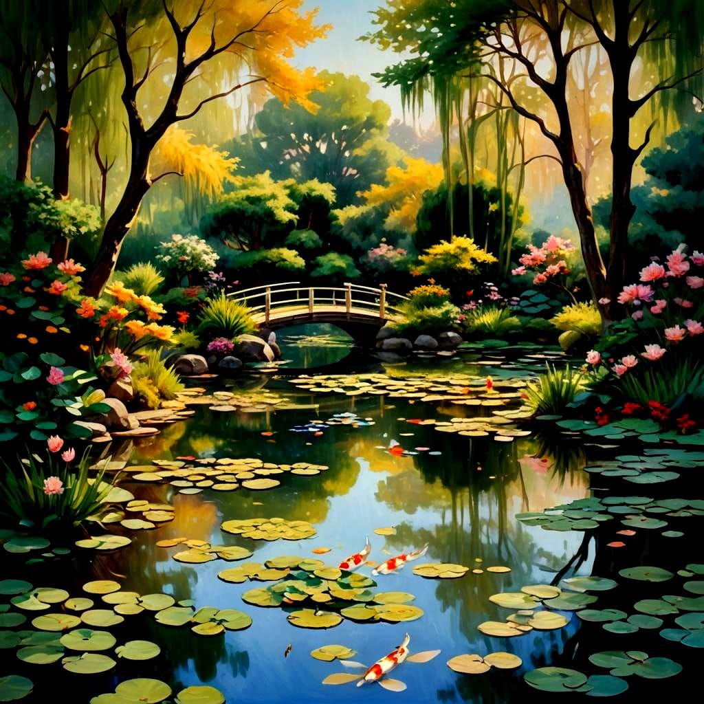 Tranquil Koi Pond at Bonsai Tree Nursery