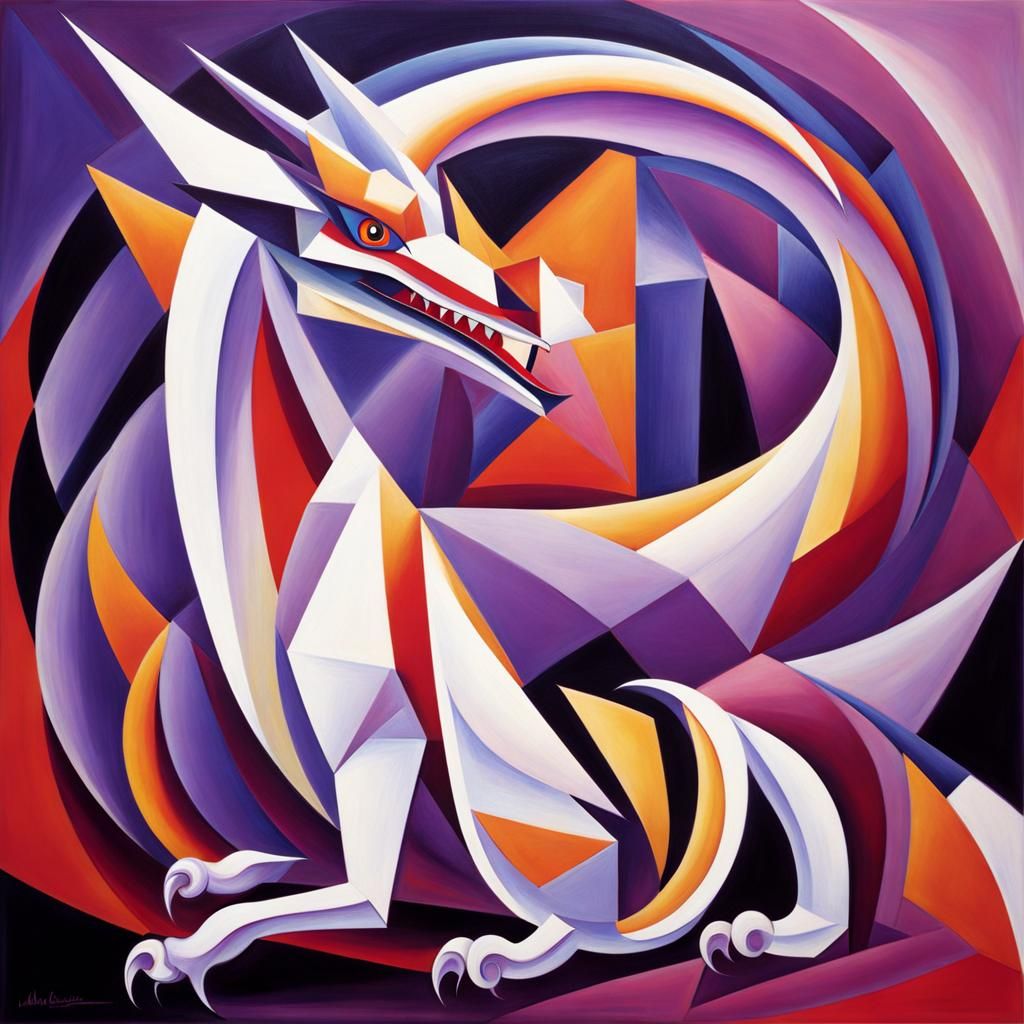 Six-Legged Dragon in Abstract Cubism Style