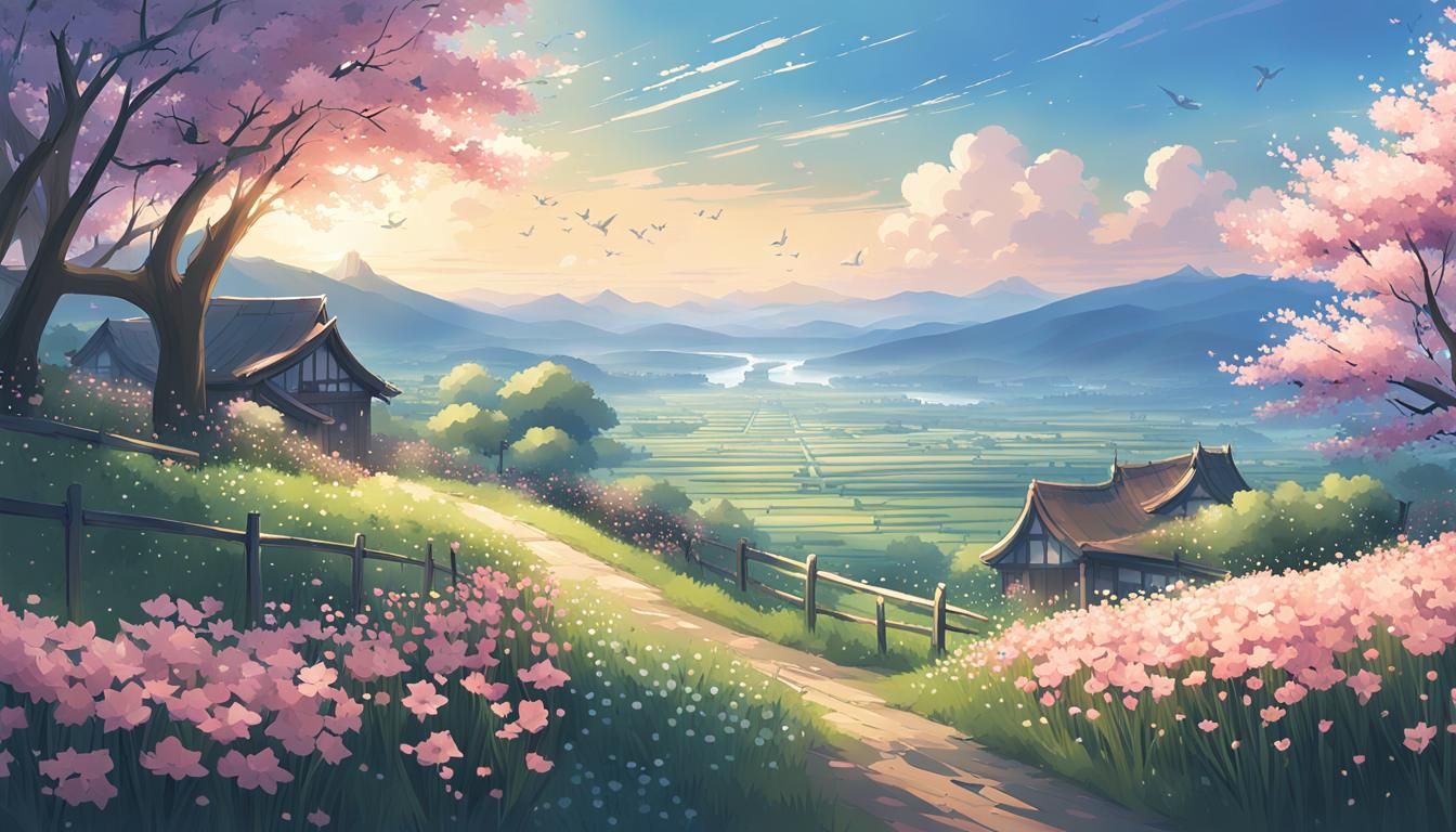 Spring Gaming Landscape in Makoto Shinkai Style
