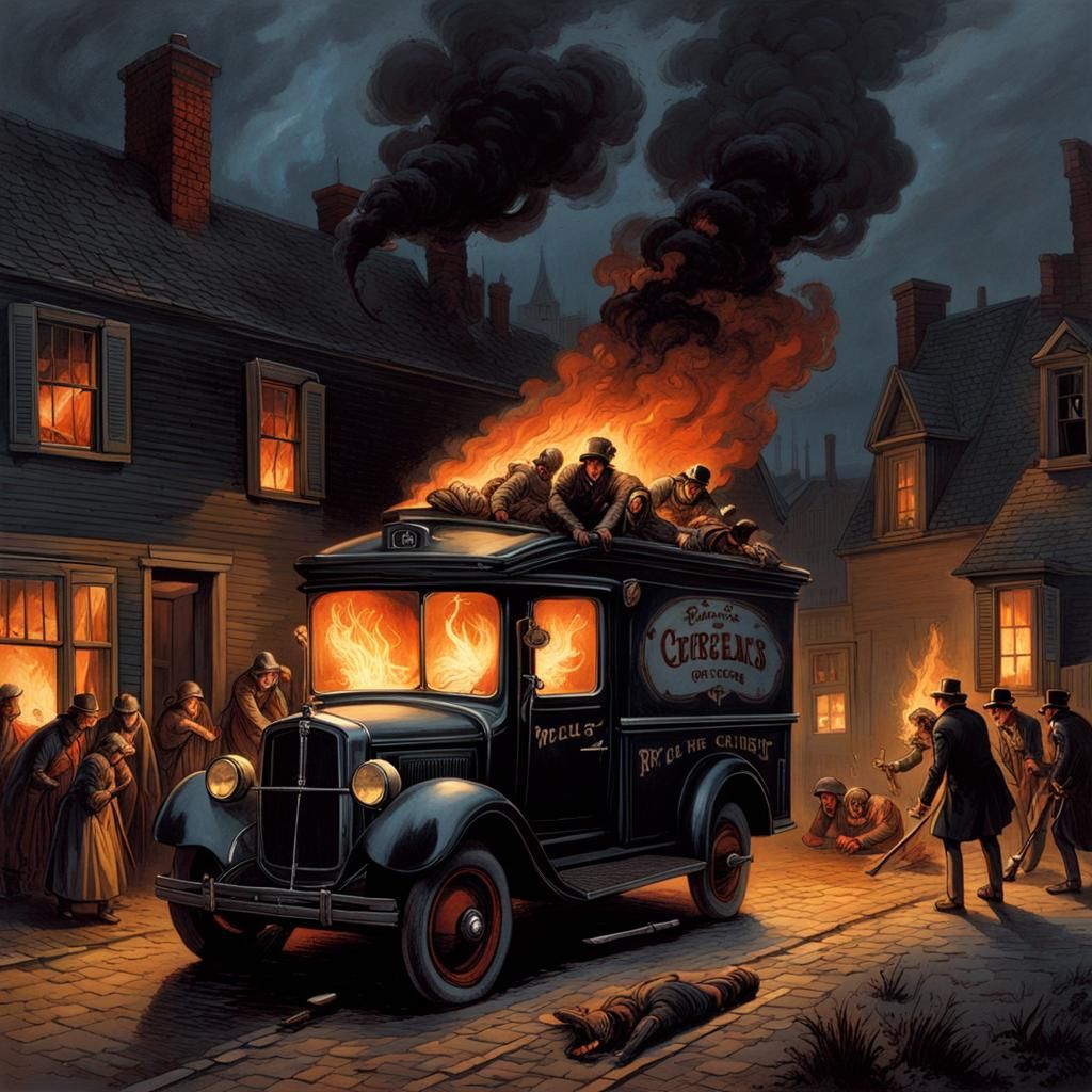 Eerie Ice Cream Truck Crematorium in Dark Suburb