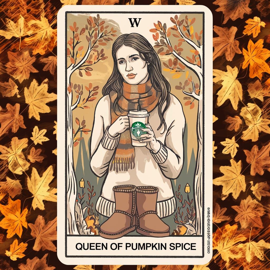 Queen of Pumpkin Spice Tarot Card