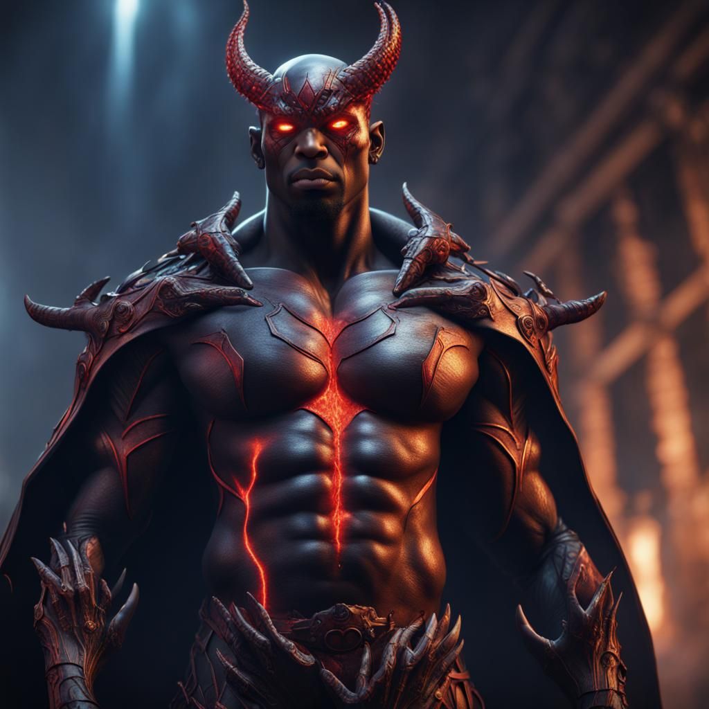 Demonic Black Superhero in Detailed Matte Painting Style