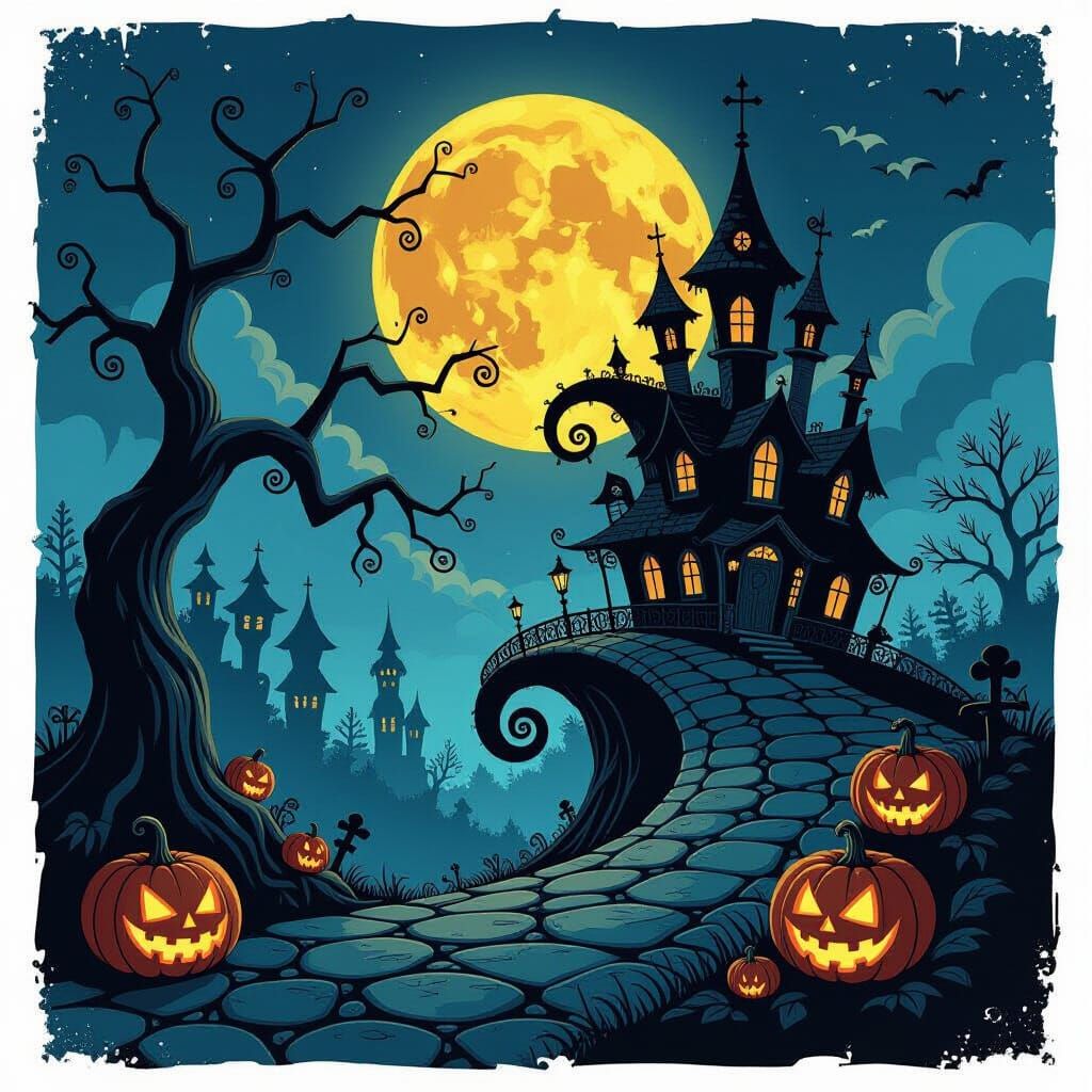 Gothic Nightmare Landscape in Comic Book Style