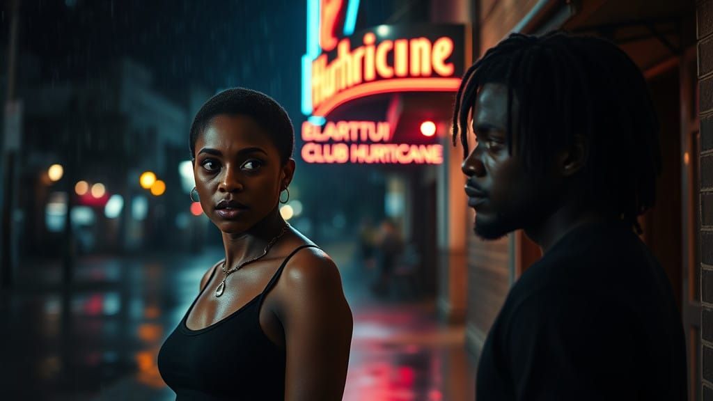 Love's Concerned Gaze in a Rainy Night Scene, in a Cinematic...