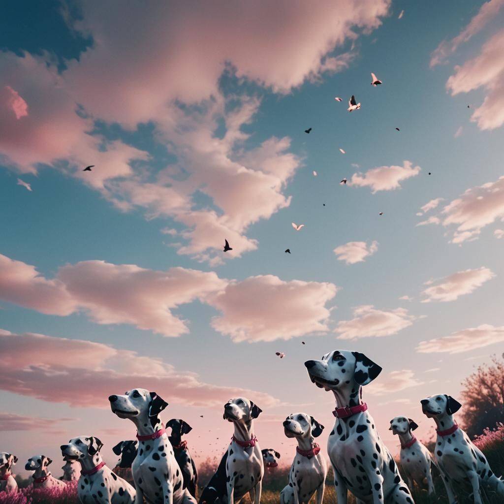 Flying Dalmatians and Rabbit in Cinematic Style