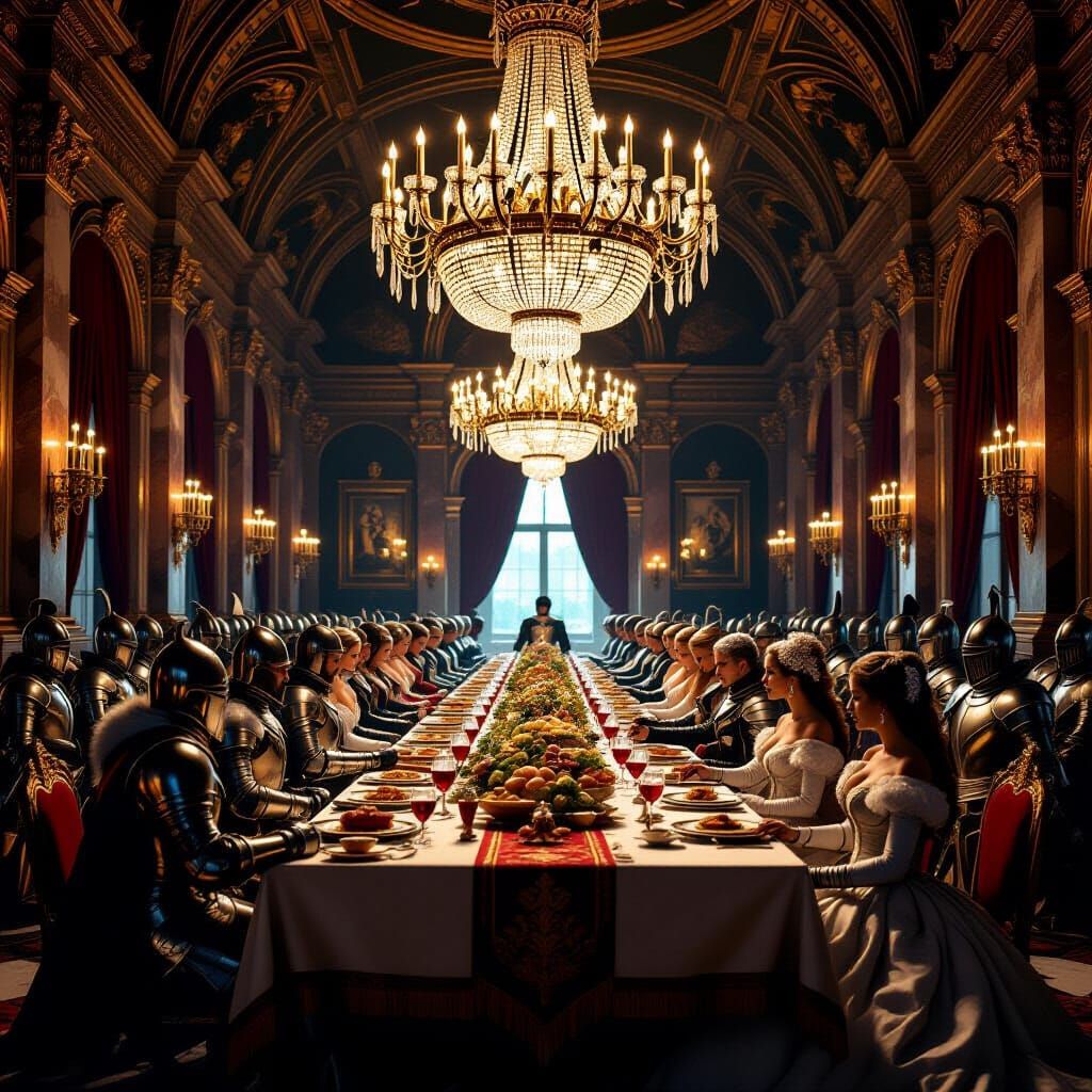 Renaissance Banquet in Castle Hall with Chiaroscuro Lighting