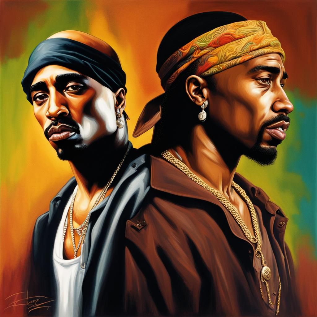Hyperrealistic Tupac and Khadafi Splash Art