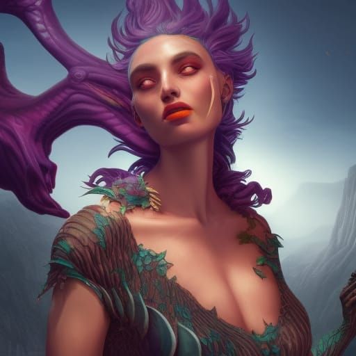 Giant Woman Eating Human: Detailed Matte Painting