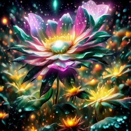 Bioluminescent Lantern Blossoms Under Starry Skies