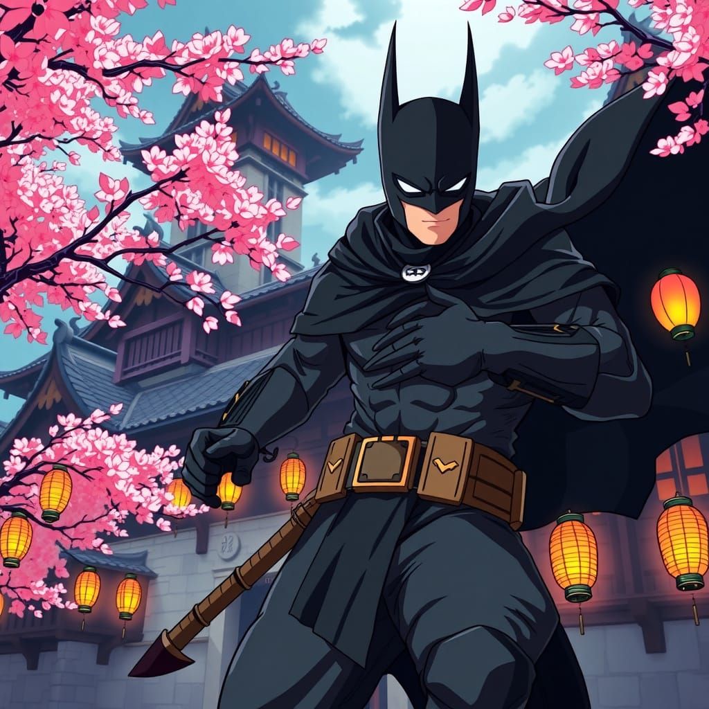 Ninja Batman in Medieval Castle, Anime Style