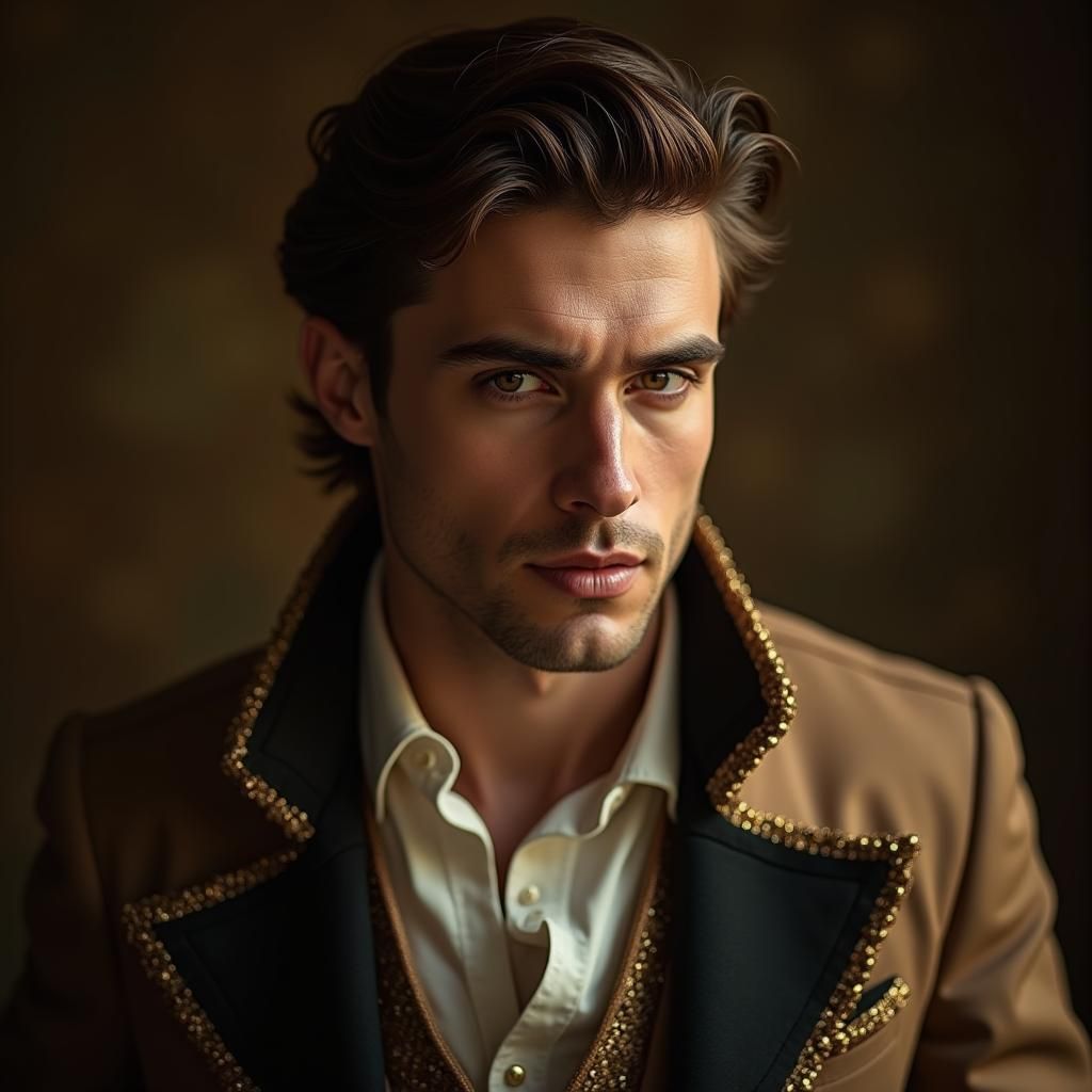 Elegant Portrait of Handsome Man in Ornate Attire