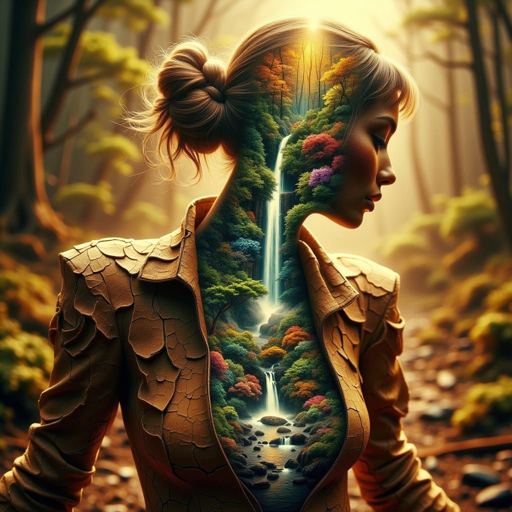 Cracked Figure Reveals Glowing Landscape