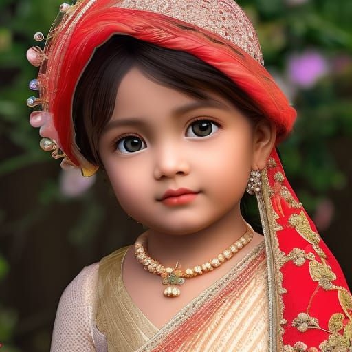 Adorable Girl in Enchanted Garden, Art Nouveau Style