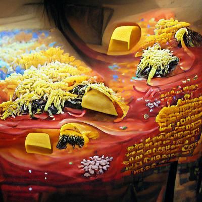 Detailed Painting of Tacos Overflowing with Cheese