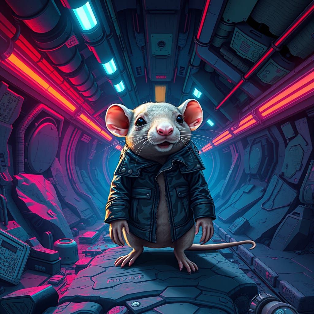 Cyberpunk Naked Mole Rat in Underground Tunnel