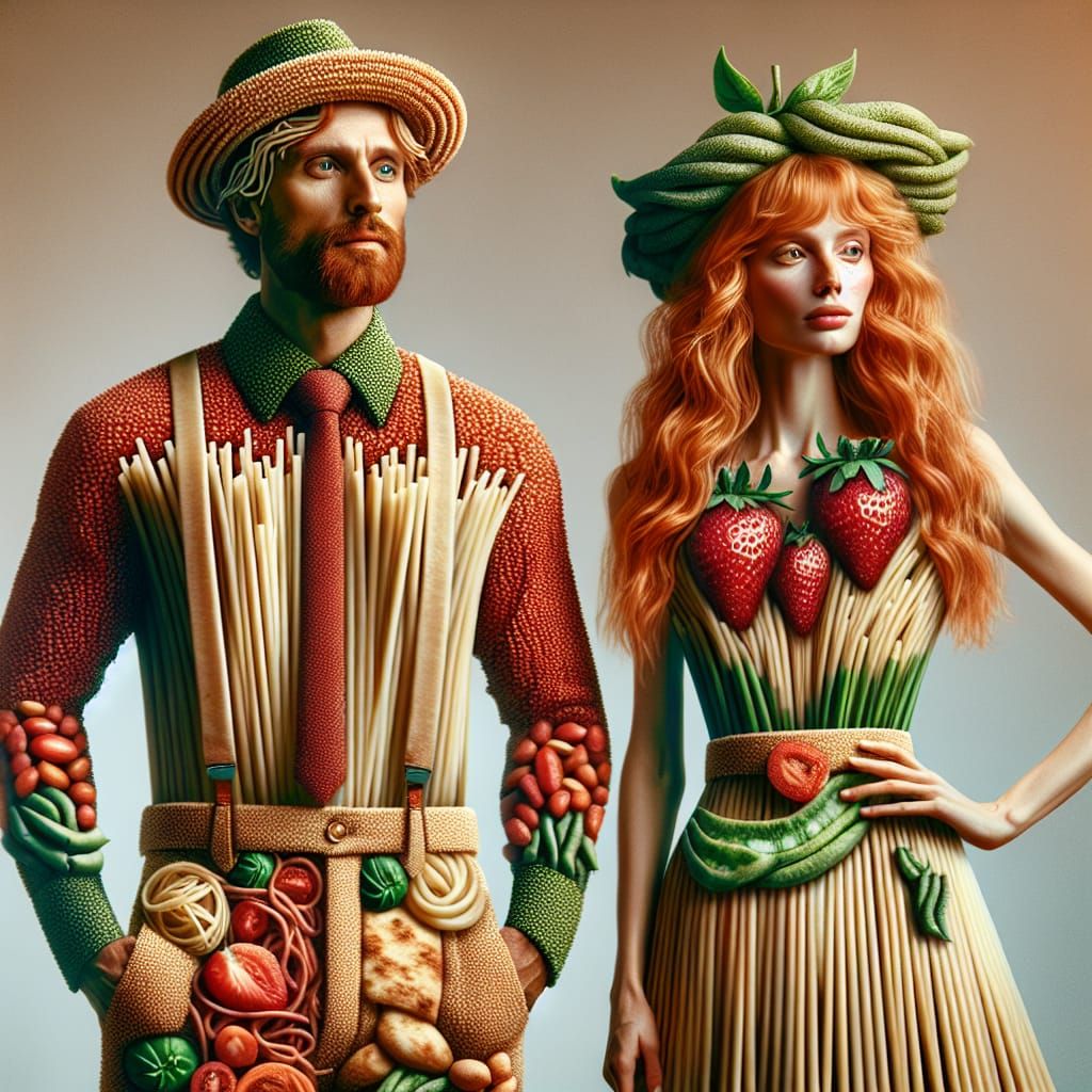 Surreal Spaghetti Couple in Maximalist Style