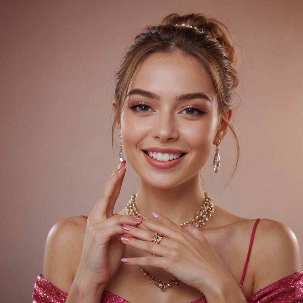 Fashionable Woman Smiling: Hyperrealistic Digital Portrait