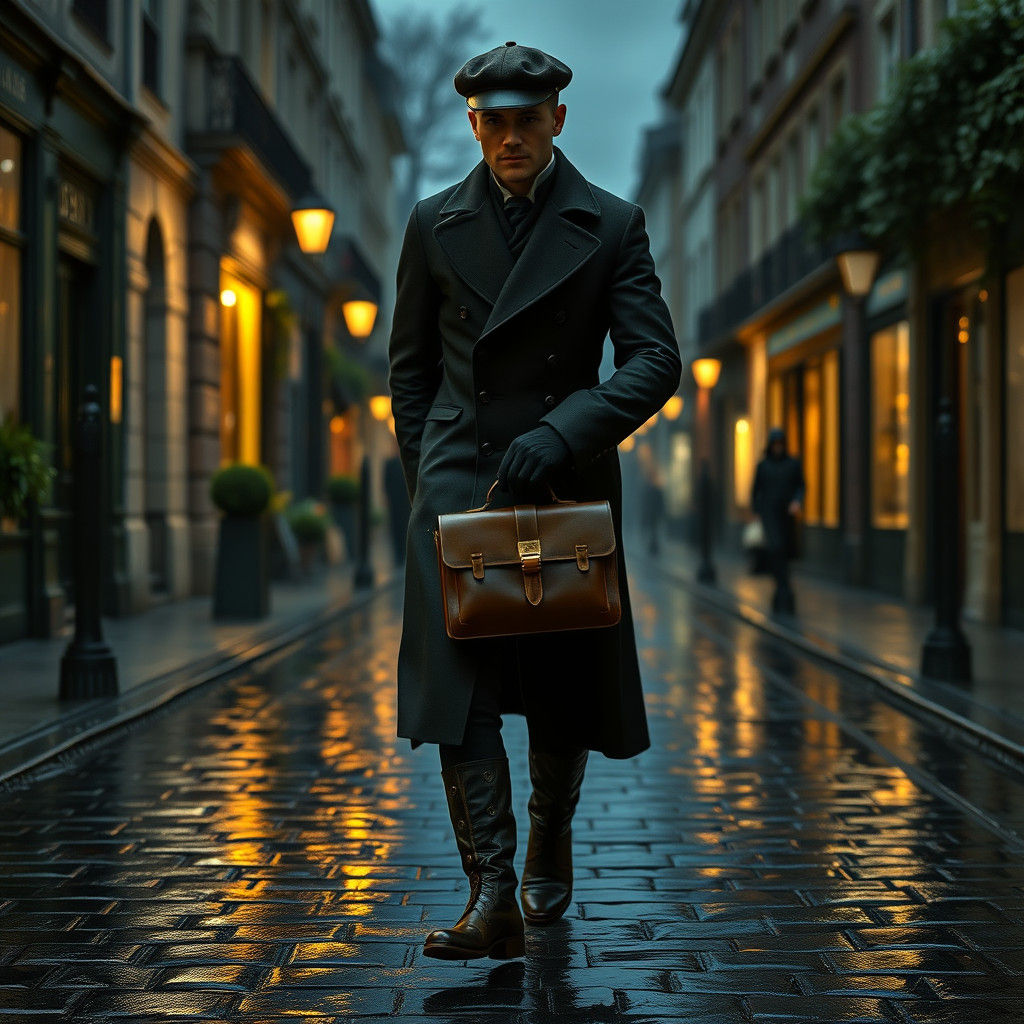 19th Century Gentleman Walking in Rainy Nantes