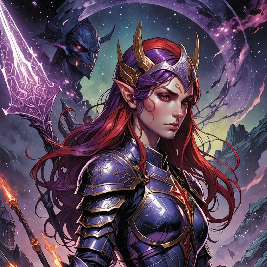 Astral Elf Hex Knight in Comic Book Art Style