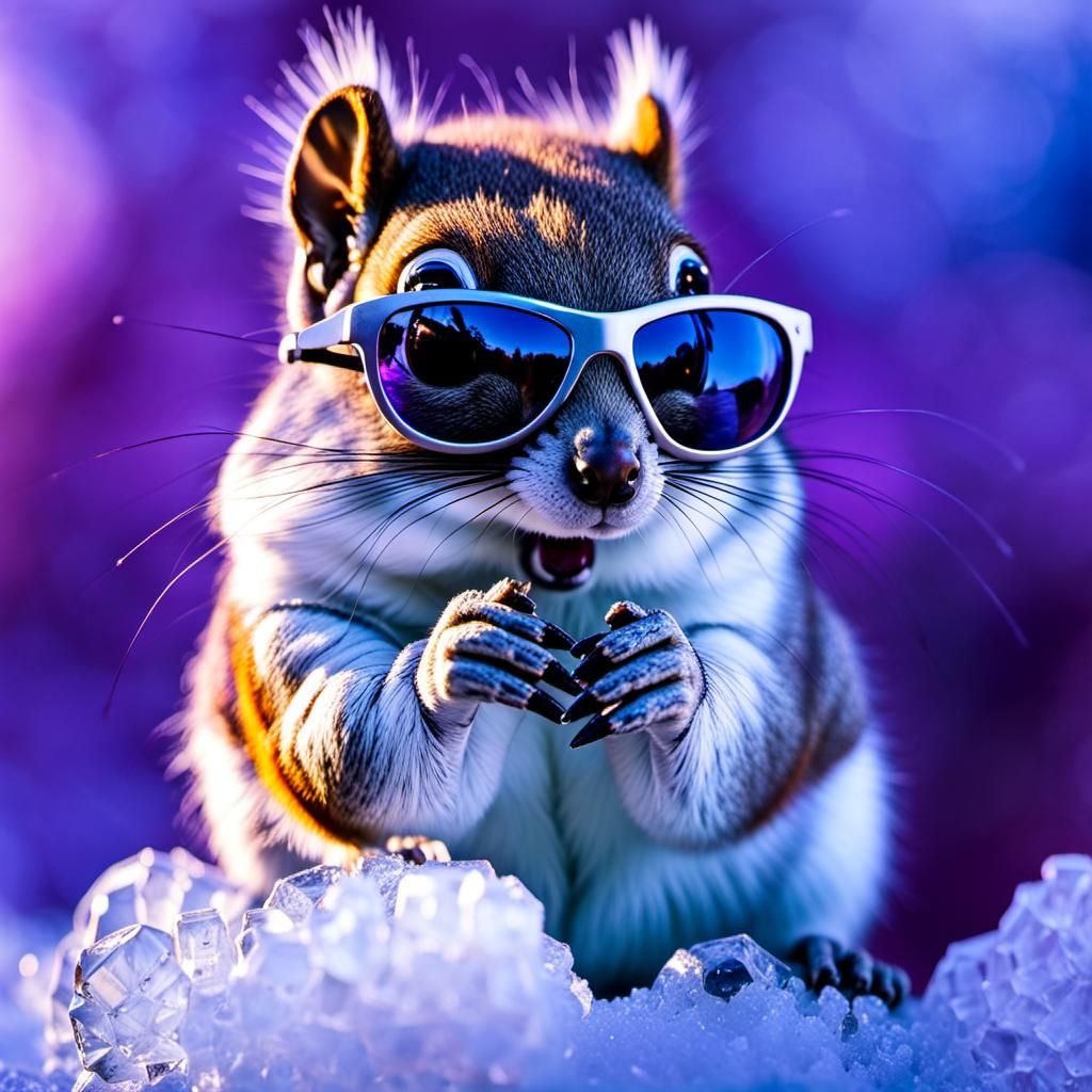 Icy Squirrel Sculpture in Violet Hues