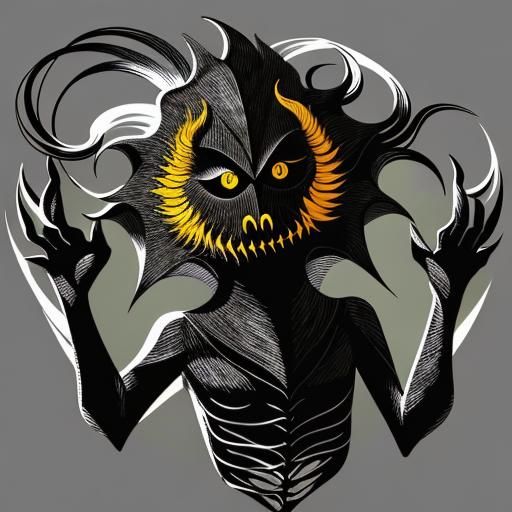 Creepy Shadow Monster Silhouette in Minimalist Line Art