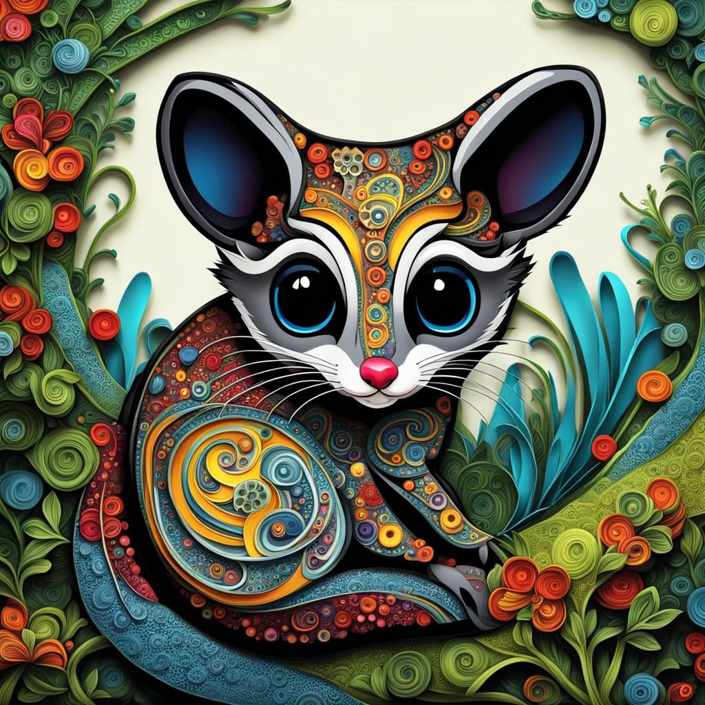 a cute sugar glider , paper art