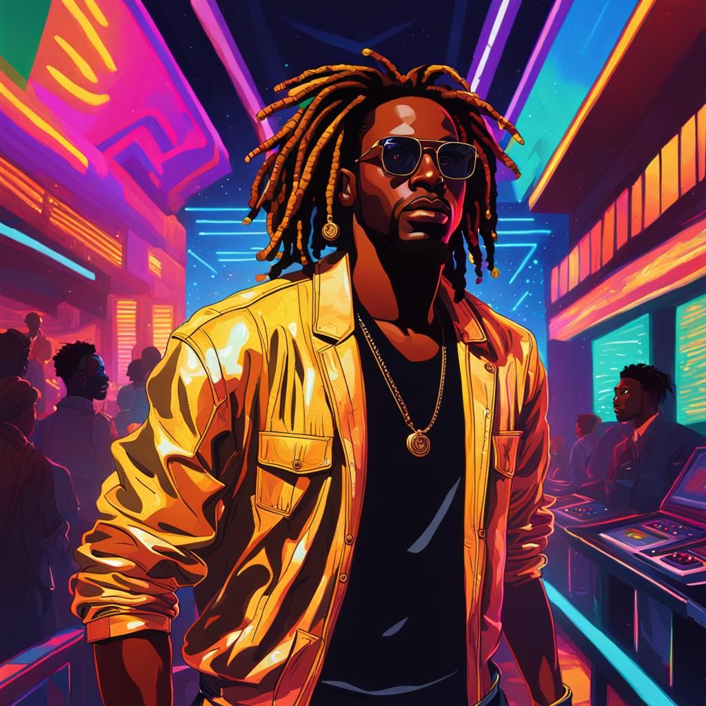 Afrofuturistic Black Man in Discotheque Scene