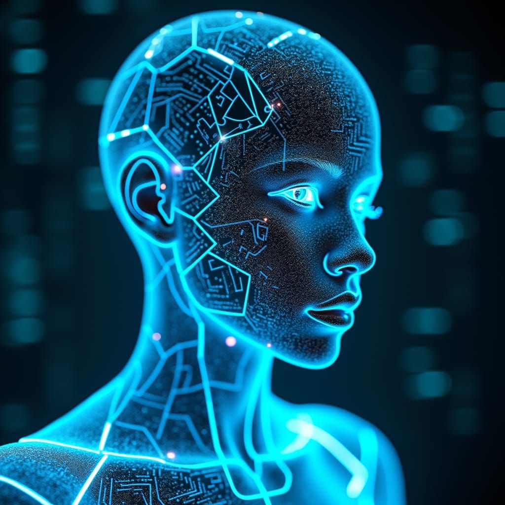 Shimmering Sci-Fi Hologram Portrait in Digital Art