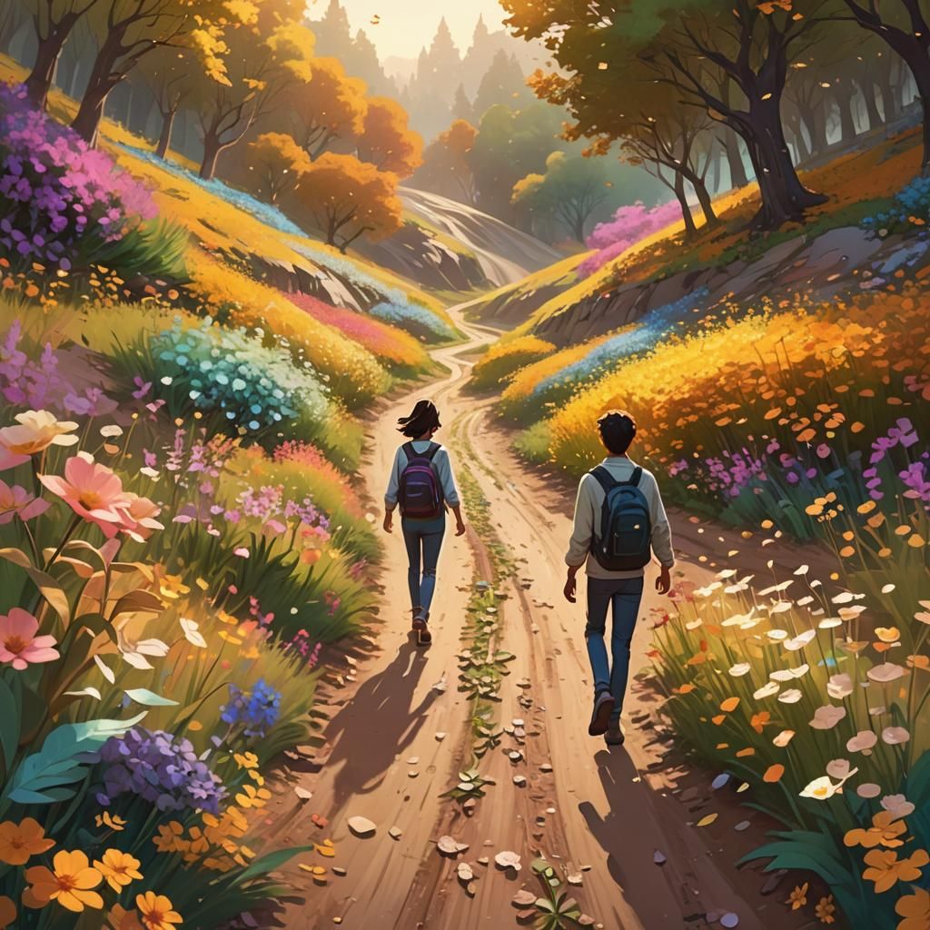 Whimsical Friends on a Dirt Road: 3D Digital Art