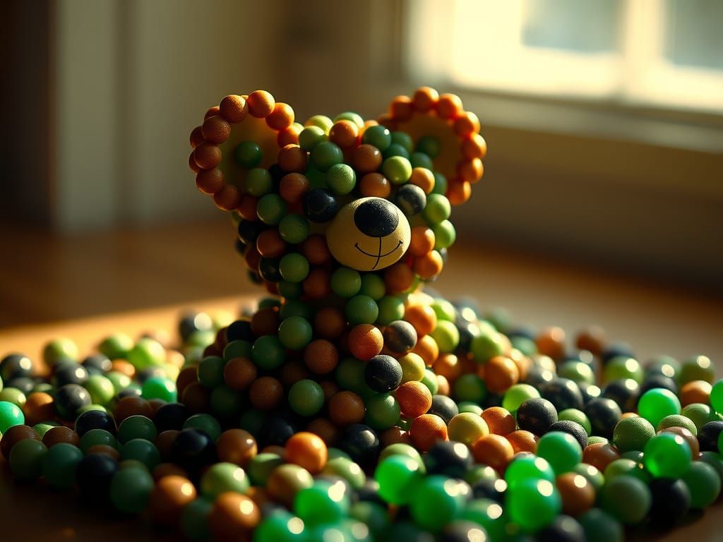 3D Teddy Bear Made of Beads in Cinematic Style
