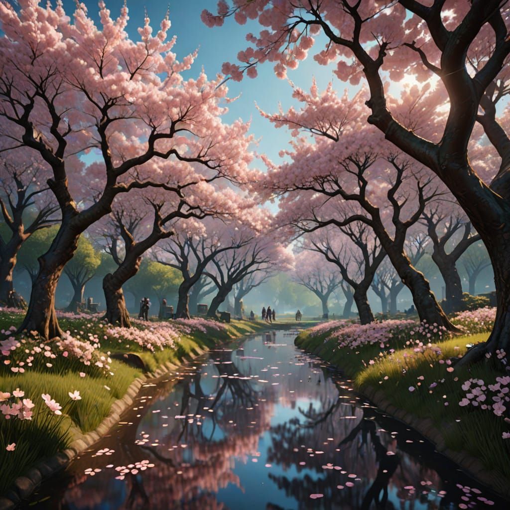 Vibrant Cherry Blossom Wonderland in Cinematic Realism
