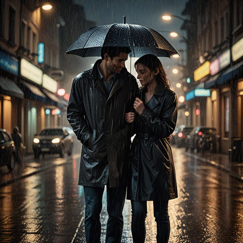 Couple Holding Hands in Rain