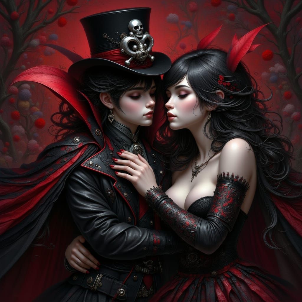 Vampire Cat's Gothic Embrace with Goth Girlfriend