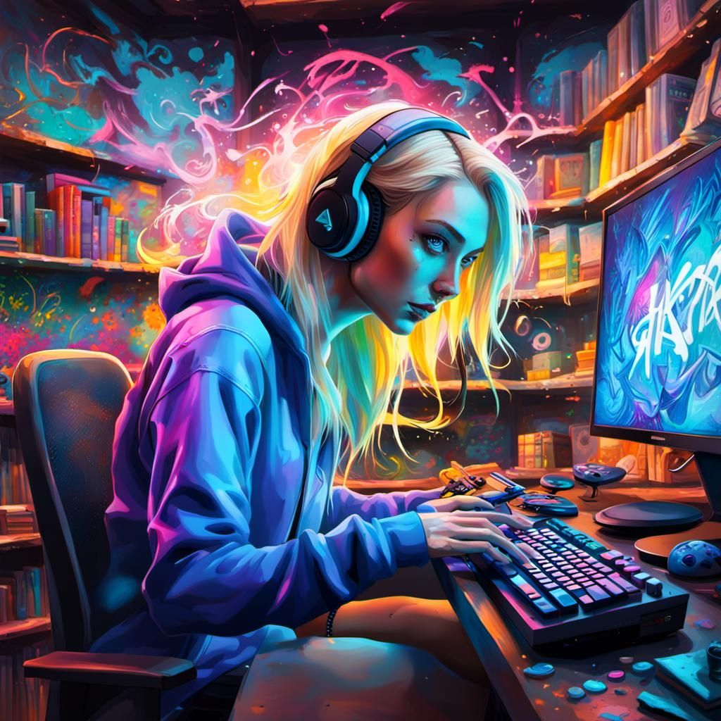 Colorful gamer girl