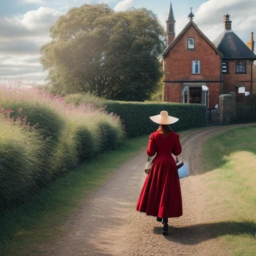Victorian Lady in Sunlit Village, Soft Focus