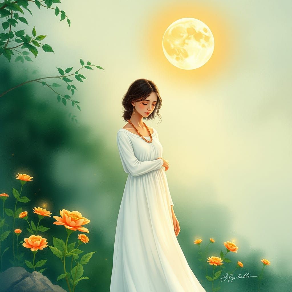 Serene Reflection in a Moonlit Garden