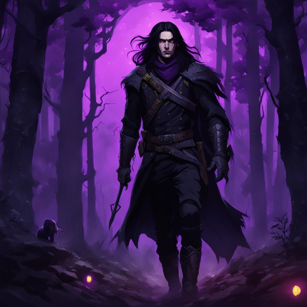 Fantasy Hunter in Forest with Art Nouveau Influences